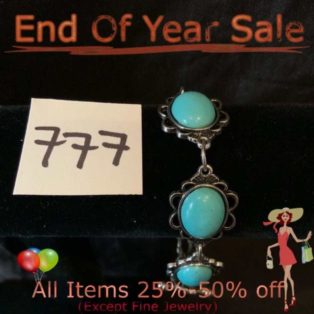 Turquoise (faux) and Silver Metal Bracelet